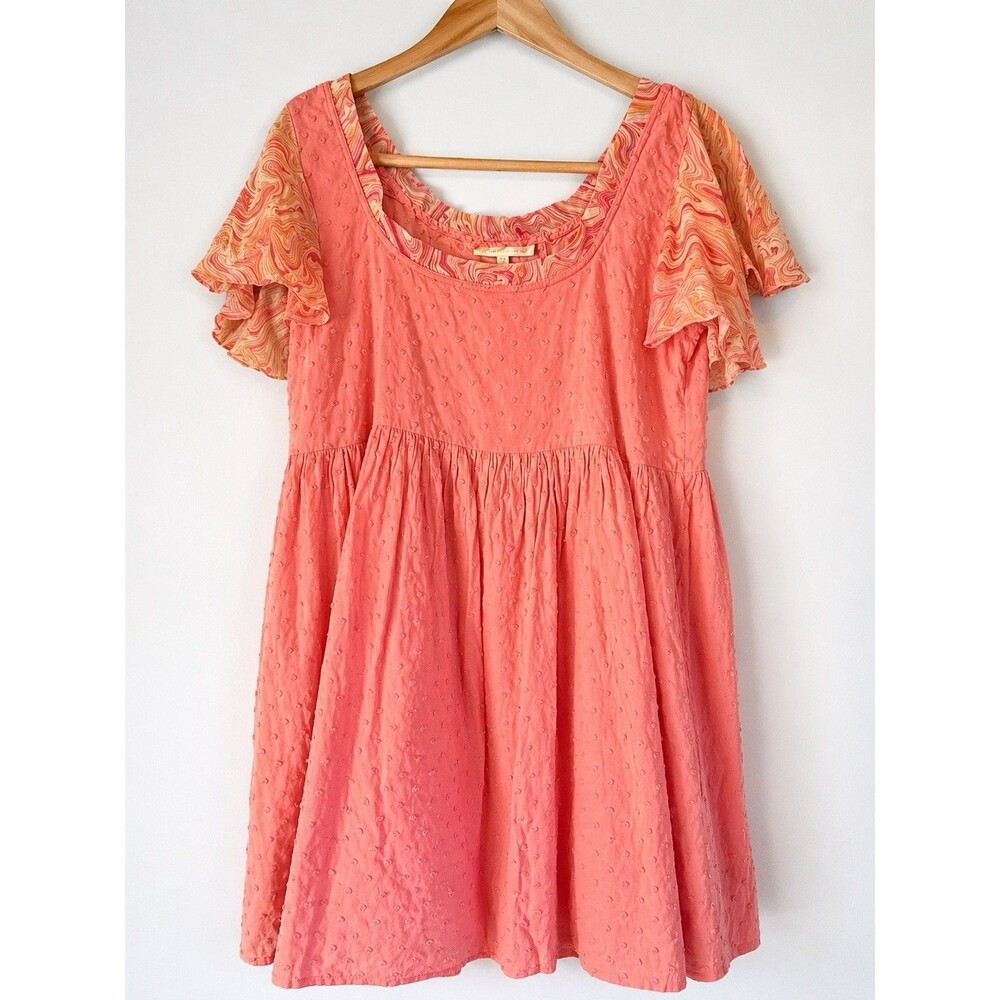 LoveShackFancy Babydoll Dress Pink Swiss Dot Coral Mini Womens Size 2